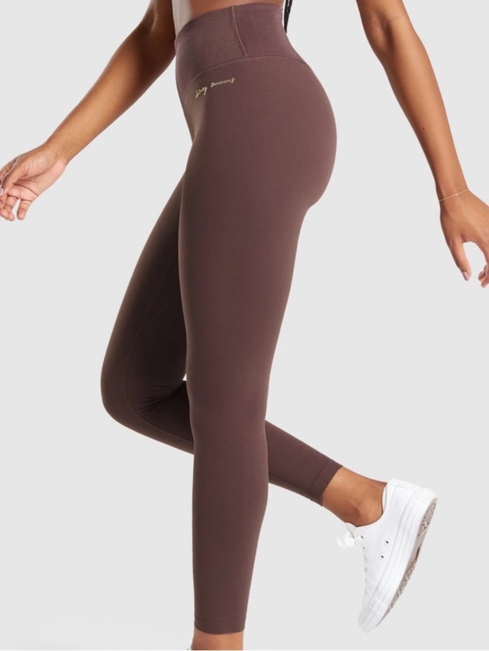 NWT Gymshark x Whitney Simmons Rib Waist Leggings Cherry Chocolate Size XL - Picture 3 of 9